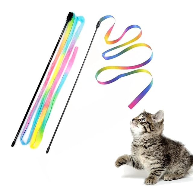 LASOCUHOO Juguetes interactivos de Varita arcoíris para Gatos, Cuerda interactiva para Gatos