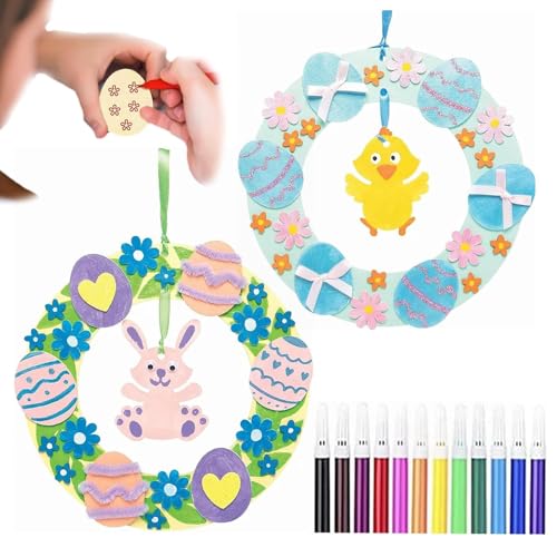 14 Pieces Easter Wreath Craft Kit Bunny & Chick Wreath Kits Arts Crafts for Toddlers, Easter Crafts for Kids DIY Decorations Creative Gifts Party Supplies