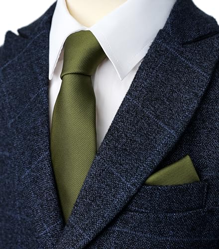 Image of Boy's Solid Tie with Pocket Square Set, Regular Necktie for Children and Kids, Self-Tied