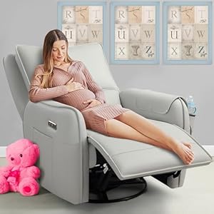 Power Recliner Rocking Chair Nursery Gliders Electric Swivel Rocker Recliner Chair Comfy Upholstered Living Room Reclining Chairs with Lumbar Support