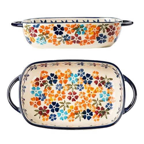 BUERPINKING - Auflaufform Keramik, 730ml Lasagne Auflaufform Groß mit Vintage-Blumenmuster, Lasagneform Keramik mit zwei Griff, Rechteckig Porzellan Backform Ofenform für Lasagne, Tiramisu, Auflauf, Ofen - -5%