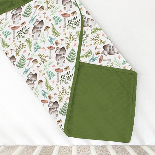 Image of Mushroom Forest Baby Blanket for Girl Boy with Dotted Backing Double Layer Watercolor Mushroom Green Leaves Soft Swaddle Receiving Blanket Newborn Toddler Nursery Bed Throws 30x40inch