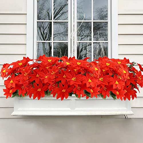 Ruidazon 6Pc Artificial Poinsettias Flowers With Stems, 15.7”Poinsettias Christmas Flowers Artificial For Decoration New Year Diy Flower Arrangement Party Christmas Wreath Tree Ornaments #TOP4