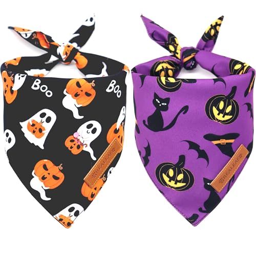 Realeaf Halloween Dog Bandanas 2 Pack, Reversible Orange Pumpkin ...