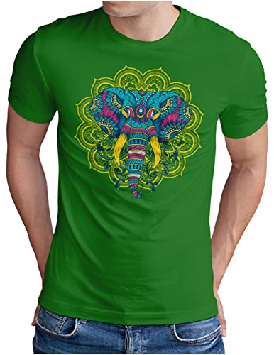 T-shirt éléphant homme vert au motif mandala symbole de sagesse
