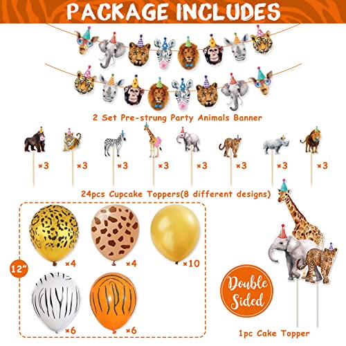 Safari Animals Party Decorations Party Animals Birthday Banner Cake Cupcake Toppers And Balloons For Boys Girls Wild Jungle Animals Birthday Supplies #TOP1