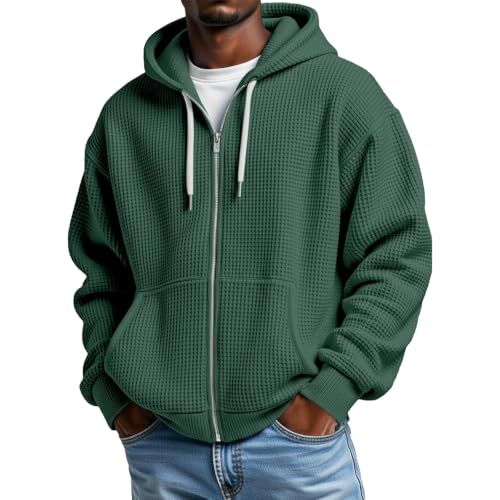 Image of Hoodies For Men Uk Full Zip Hooded Jackets Waffle Knit Hoodie With Pocket