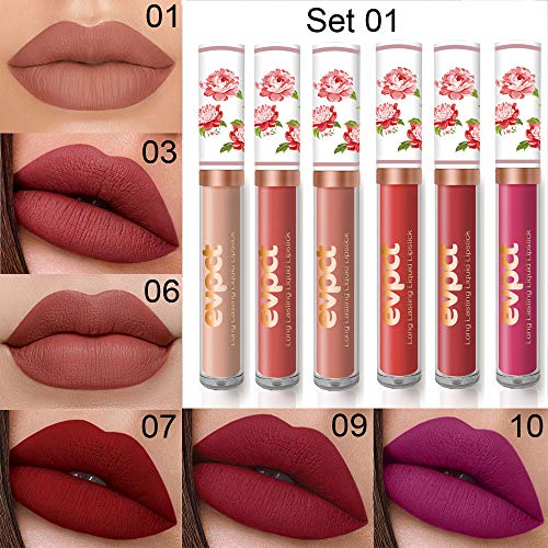 Evpct 6Pcs Peony Flower Liquid Matte Lipstick Set,Dark Red Purple Matte Matt Permanent Lipsticks Lip Stain Set For Women Long Lasting Waterproof 24 Matt Liquid Lippies Labiales Matte Larga Duracion 24 #TOP1