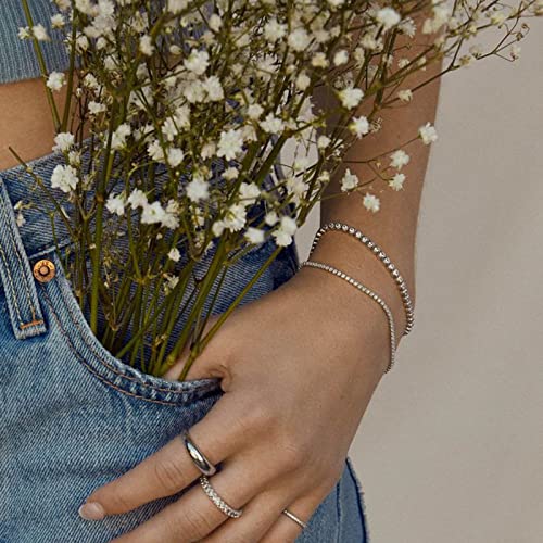 5 Pcs Silver Bracelets For Women Teen Girls, 14K Real Gold Plated Adjustable Cubic Zirconia Dainty Tennis Anklet Bracelets Pack, Classic Bracelets Aesthetic Jewelry For Gift #TOP4