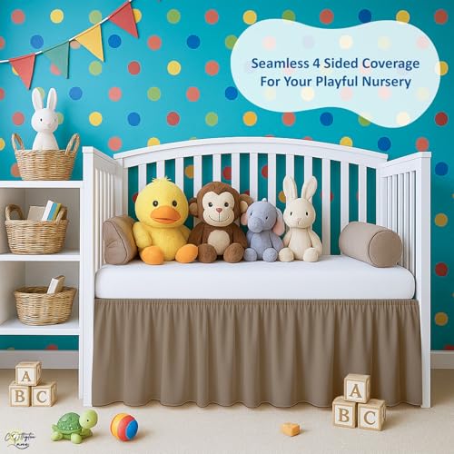 Image of Cottignton Lane Ruffled Crib Bed Skirt, Soft Nursery Bedding in 100% Natural Cotton, Platform Style with 4-Sided Coverage & Split Corners - Fits Standard Cribs 28 inch x 52 inch with 14 inch Drop, Taupe