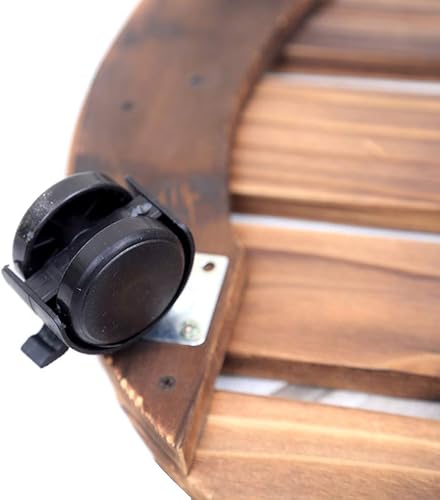 Miniatura 7 de Soporte para flores de madera maciza, soporte para plantas con rueda giratoria de 360, bandeja móvil para macetas, organizador de plantas con