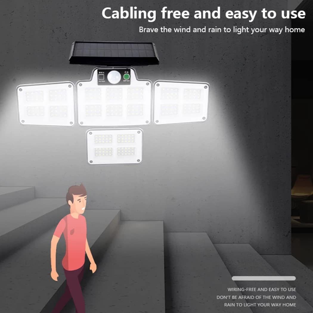 Luz Solar Exterior, 4 Cabezas 228LED Lampara Solar Exterior Con Mando A Distancia Focos Solares Con Sensor De Movimiento IP65 Impermeable Exterior Para Frente Jardin Garaje Camino Patio