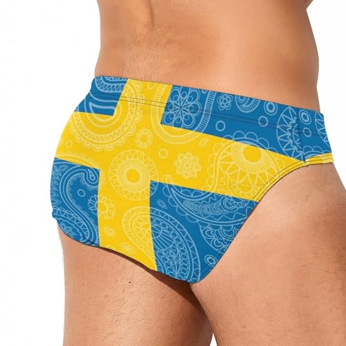 Sweden Flag Paisley Pattern Novelty Men's Swimming Brief Swimwear Pants Trunks Beach Shorts Underwear3
