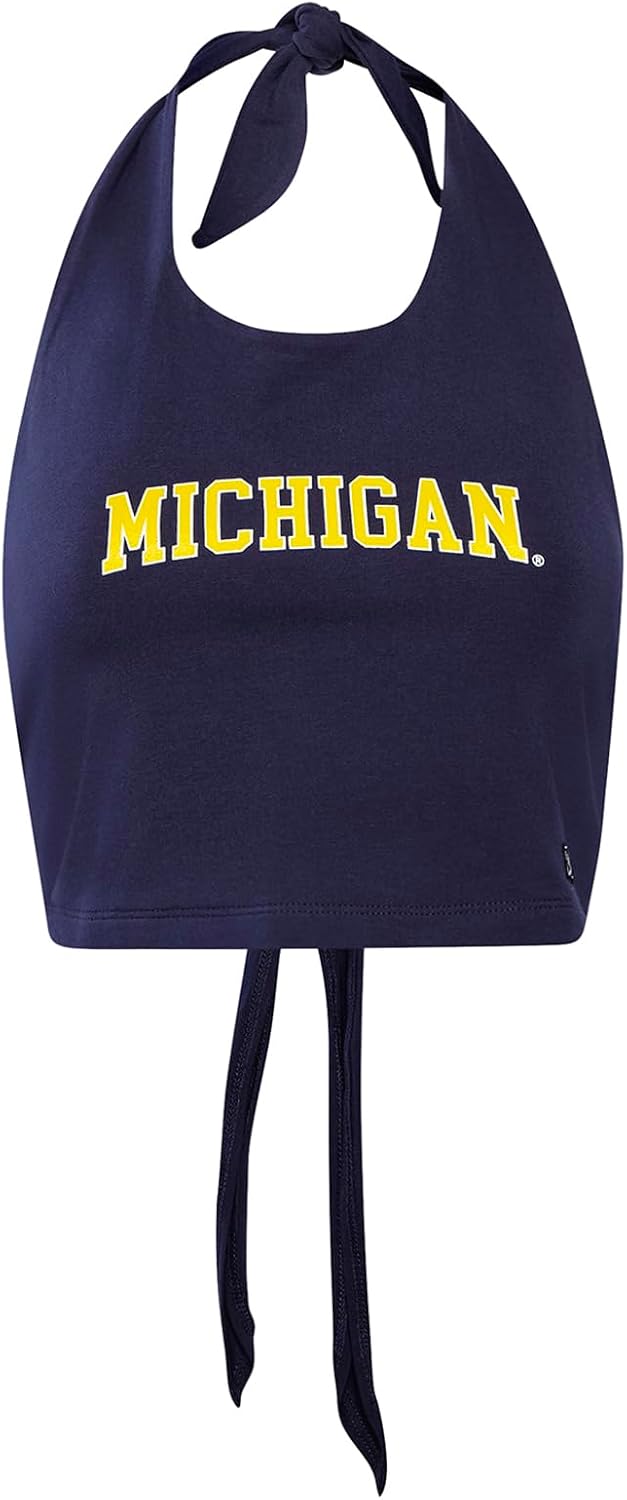 Hype & Vice Michigan Wolverines Tailgate Halter Crop Top - Gameday Outfit, College Halter Top for Women