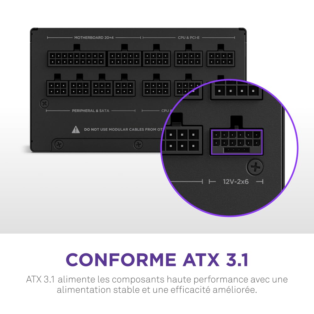 NZXT C1200 Gold ATX 3.1 - Alimentation entièrement modulaire et silencieuse pour Jeux vidéo sur PC - 1200 Watts - 80 Plus Gold - Connecteur 12 V-2x6 - Condensateurs 100% Japonais - Noir