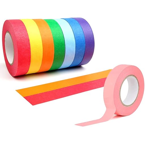 CORTNEY 8 Rolls Coloured Tape, Writable Painters Masking Tape, Rainbow