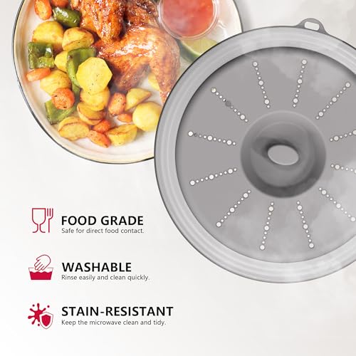 Image of WVM Microwave Splatter Cover Vented for Food with Hook Hole, Splatter Guard & Colander Kitchen Gadget for Food, Meal Prep, Grey
