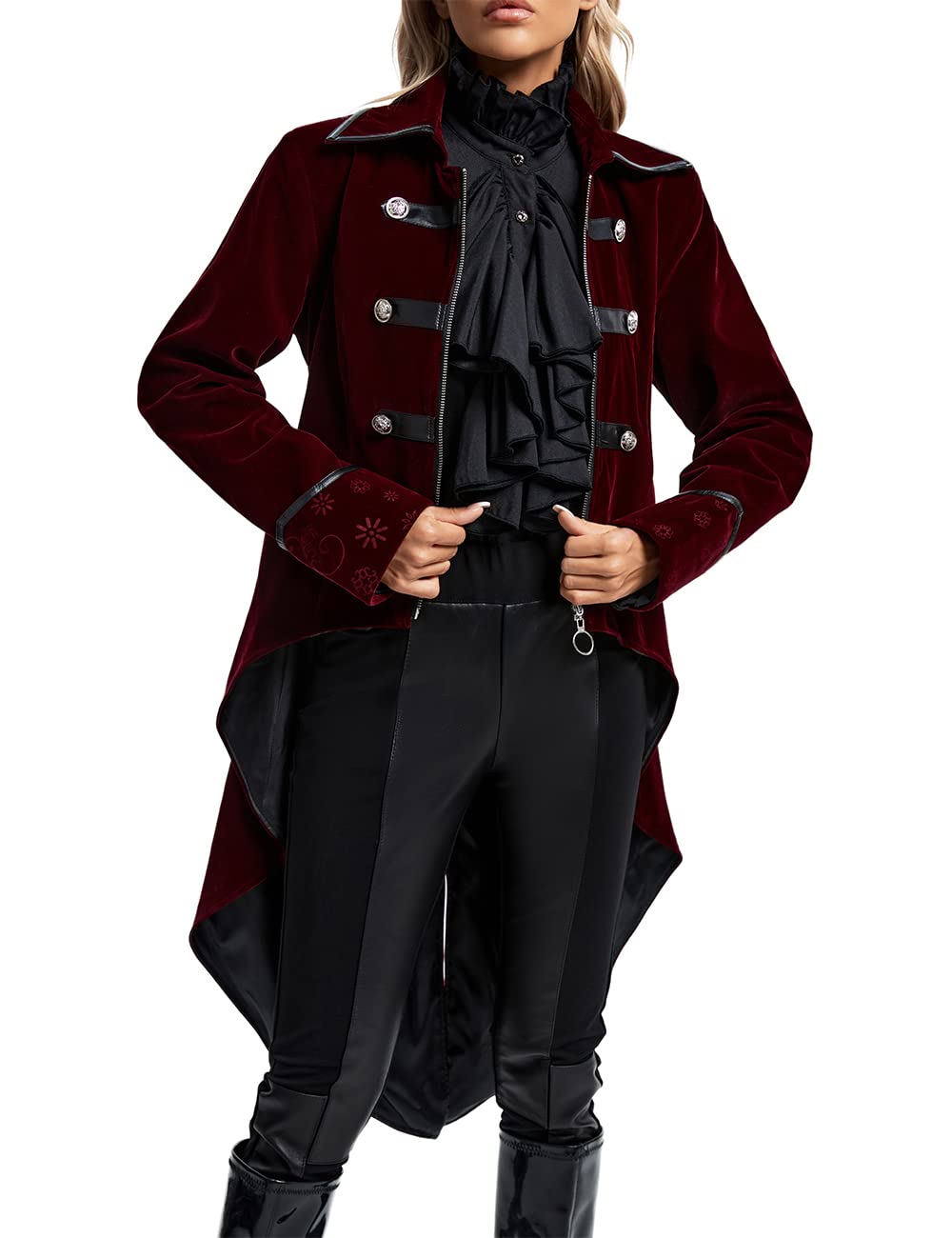 SUPLEAP Women's Steampunk Gothic Victorian Tailcoat Medieval Long Coat Jacket