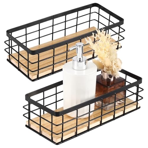 Vestamore 2 Pcs Wooden Bottom Wire Basket, 9.8 X 3.9