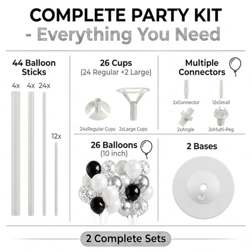 Image of Balloon Column Stand Kit,2 Sets of Assorted Rainbow Balloon Tower Pillar with 10inch Bright Color baloon Reusable Design for Grirls Party,Birthday, Wedding,Baby Shower (Black Silver)