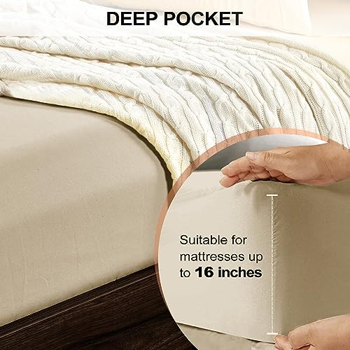 FreshCulture Twin Fitted Sheet Only 2 Pack - Hotel Quality Fitted Sheet Twin Size - Ultra Soft & Breathable - Brushed Microfiber - Deep Pocket - Cooling Fitted Sheets for Twin Size Bed (Beige)