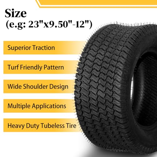 23x9.50-12 Lawn Garden Mower Tractor Cart Tubeless Tires 4Ply Set of 2