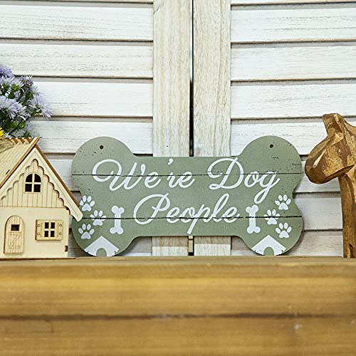 Putuo Decor Funny Dog Sign, Bone Shape Decorative Plaque with Hanging Rope, 8.2x4.3 Inches Gift for Pet Lovers - We\'re Dog People