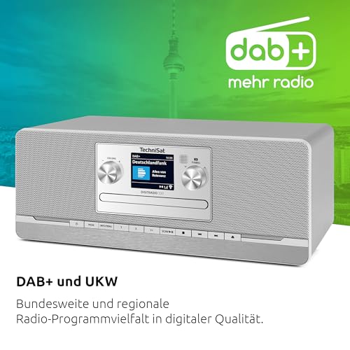 TechniSat DIGITRADIO 320 – Stereo Digitalradio (Kompaktanlage mit DAB+ & UKW, CD-Player, Bluetooth, USB, 2×5W RMS, TFT-Farbdisplay, Favoritenspeicher, Wecker, Sleeptimer, Fernbedienung) Silber