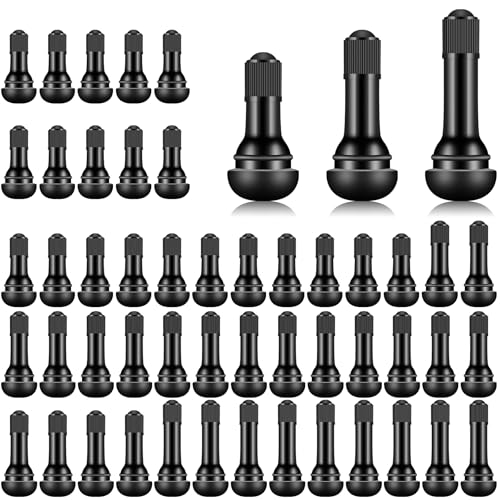 Image of Tire Valve Stems Rubber Black Rubber Snap-in Valves,Tubeless Valve Stems Suit for 0.453 inch Rim Holes on Standard Vehicle Tires (52pcs（TR412-22pcs、TR413-20pcs、TR414-10pcs）)