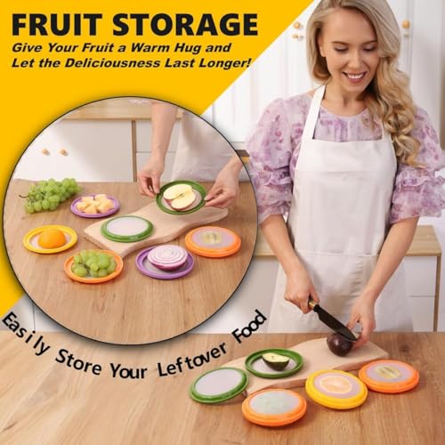 Image of upsimples Fruit and Vegetable Anti-Oxidation Storage Box,Fruit Storage Containers for Fridge,Silicone (Fruit and Vegetable cover (4 Pc)),Multicolor