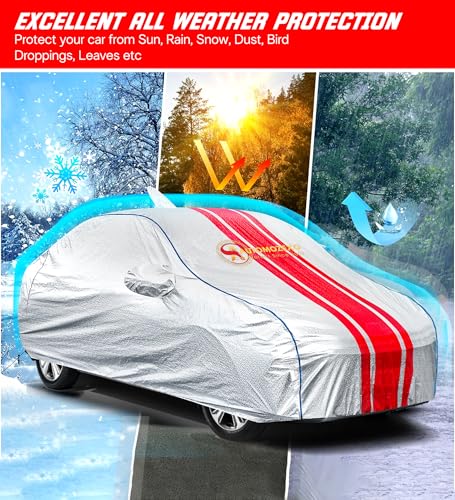 Image of XUV 300 100% Waterproof Car Cover for All Weather Protection with Mirror & Antena Pocket Inner Cotton Triple Stitched Cover with Adjustable Belt Bottom Elastic to Secure Fit- SRED