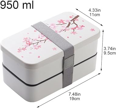 Double-layer Cherry Blossoms Bento Box with Compartments Leakproof Food Storage Containers Portable for Work School