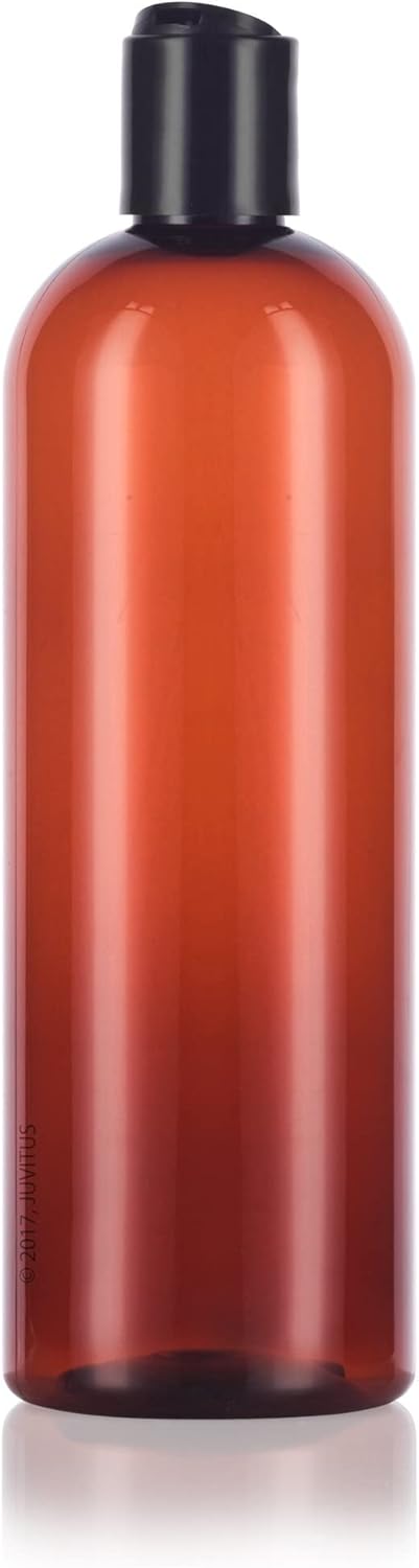 重厚感ある肉厚PET容器｜化粧品｜製品情報｜本多プラス株式会社 16オンス / 500ml アンバースリムPETプラスチックボトル (BPAフリー) ブラックディスクキャップ蓋付き (12パ)