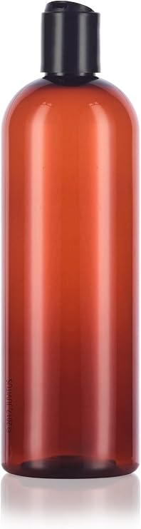 JUVITUS 16 oz / 500 ml Amber Slim PET Plastic Bottles (BPA Free) with Black Disc Cap Lid (12 pack)