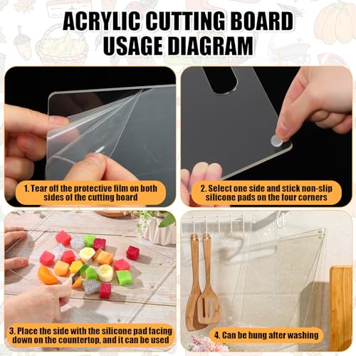 Juego de 3 tablas de cortar acrílicas transparentes con mango miniatura 3