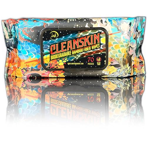 CleanSkin Biodegradable Bamboo Fiber Tattoo Wipes, Alcohol and Lint Free, Green Soap Tattoo Cleansing Wipes for Ink, Microblading Supplies (1)