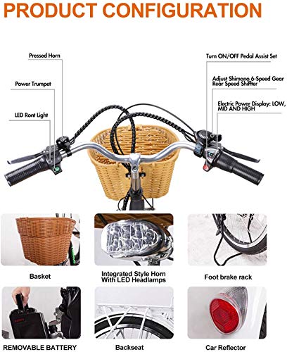 Nakto 26" 250W City Electric Bicycle Sporting 6- Speed Gear Ebike With Removable 250W 36V10A Lithium Battery … #TOP3