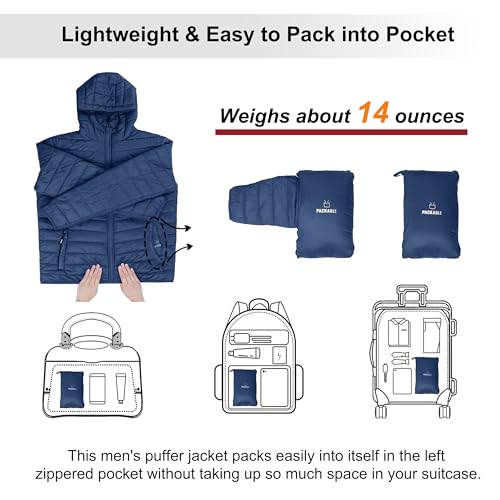 Veste matelassée légère capuche bleu marine pliable Outdoor Ventures Large
