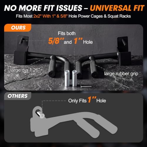 EVERYMATE Dip Bar Attachment for Power Rack and Squat Rack with Double Handles, Dip Stand Bars for 2x2 Squat Rack Attachments for Pull Up, Triceps & Chest Workouts by EVERYMATE - Used condition - Image 2