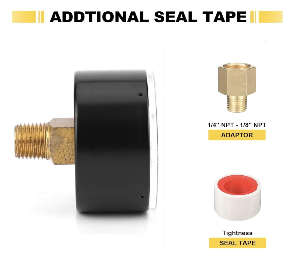 Manomètre de Filtre Piscine 0-3 Bar / 45 PSI, Raccord Laiton 1/4" NPT connexion axial, Cadran 2", Pour Filtre à Sable – Avec Téflon et Adaptateur 1/8"
