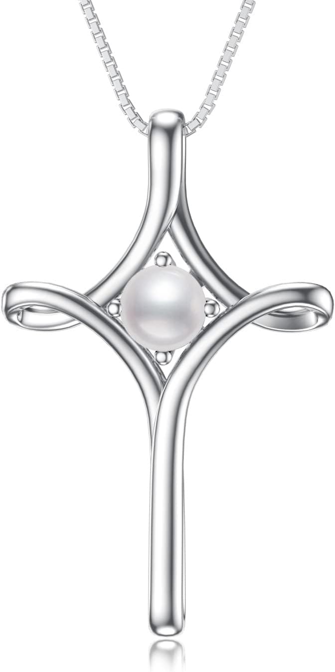 TOUPOP Cross Necklace for Women 925 Sterling Silver Birthstone Cross Pendant Fine Jewelry Valentines Day Birthday Gifts for Her Mom Wife Girlfriend