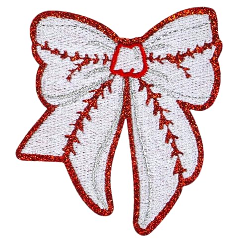 AAVEDGE Baseball Iron On Patches for Clothes, Bow Premium Embroidered Fabric Applique, Glitter Women Sports Iron On Patches for Girls. for Jeans, Backpacks, Clothes, Clothing, Jackets, & Hats.
