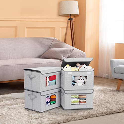 Univivi Fabric Storage Bins [4-Pack] Foldable Storage Cubes With Lids And Handles Closet Organizer For Shelves, Bedroom, Home (Grey, 15.4''X11.8''X10.2'') #TOP5