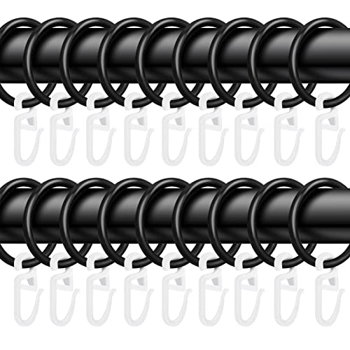 50 Stücke Metall Vorhänge Vorhangringe Vorhang Hängend Ringe und 50 Stücke Kunststoff Gardinenhaken,für Fenstervorhang Bettvorhang Duschvorhang - 30 mm Innendurchmesser (Schwarz) Cover