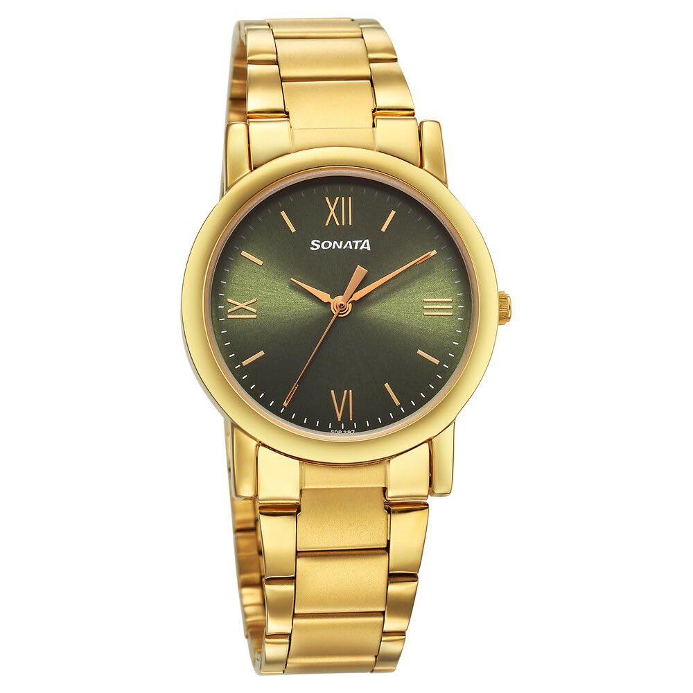 Classic Quartz Analog Green Dial Golden Stainless Steel Strap Watch for Men-7987YM15W/NT7987YM15W