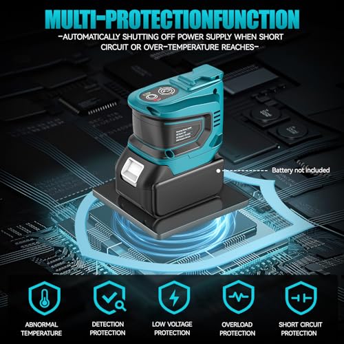 Image of Ecarke 200W Portable Power Inverter Compatible with Makita 18V Battery, DC 18V to AC 110V Power Station with 1 AC Outlet, 2 USB, 1 Type-C & LED Light, for Outdoor Emergency Use (No Battery)