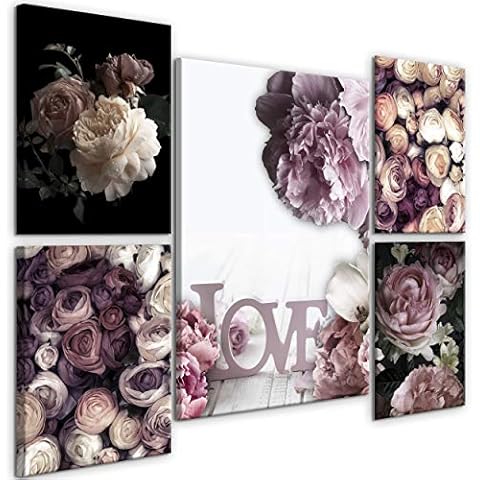 decomonkey Bilder Blumen 110x80 cm 5 Teilig Leinwandbilder Bild Cover