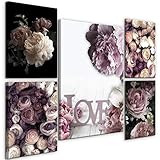 wandbild rose weiß FORMAT: ca. 110x80 cm (30x40 30x40 50x70 30x40 30x40) (BxH) - 5-teilig, Premium Vlies Leinwand, von Hand aufgezogen
