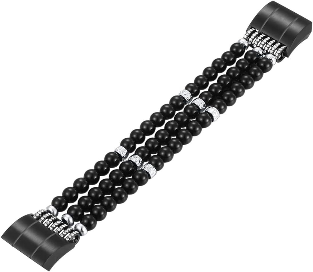 fastgo Compatible with Fitbit Charge 2 Band for Women, Elastic Stretchy Bling Beaded Replacement Bracelet Watch Band Compatible with Fit Bit Charge 2 HR Wrist Band(Pearl Black)