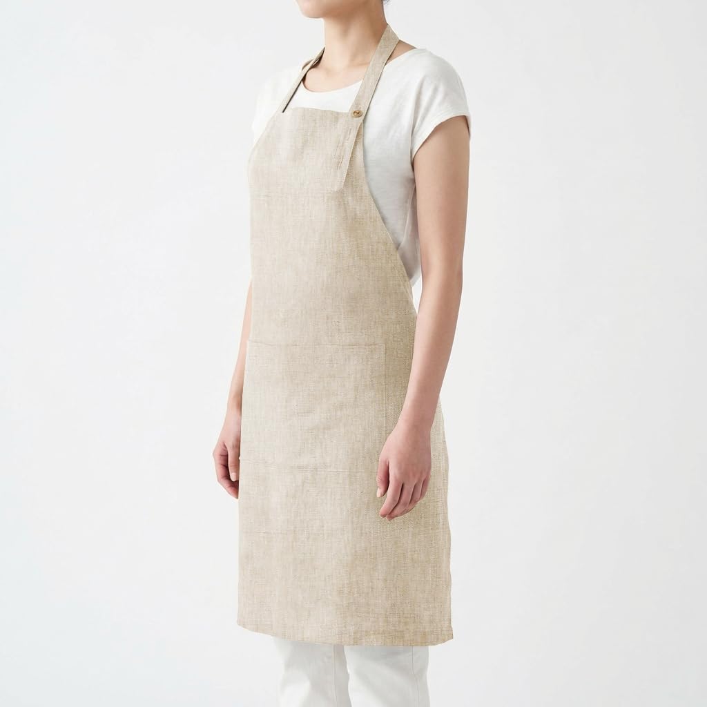 Grembiule in 100% puro lino, collo regolabile, grembiule da cameriera con 1 tasca, per donne e uomini, cuochi, cucina, pulizia caffetteria